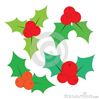 Set of Christmas holly leaves. Vector illustration Vector Illustration