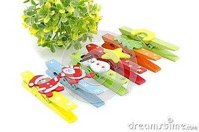 Set of christmas icon on colorful cloth clip. Stock Photo