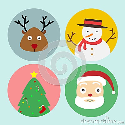 Set of christmas icon. santa,raindeer,snowman,christmas tree. Vector Illustration