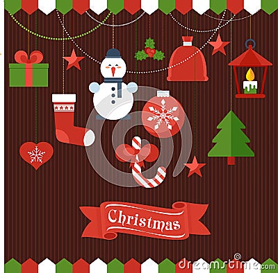 Set of christmas icons hanging Vector Illustration
