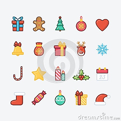 Set of Christmas Icons. Trendy Thin Line Design with Flat Elements. Vector Illustration