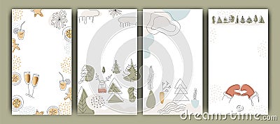 Set of Christmas Instagram stories Templates , New Year and winter, modern minimalist art, trend . Fashion illustrations vector, Vector Illustration