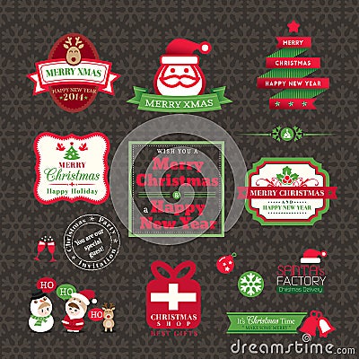 Set of Christmas labels and frames design Vector Illustration