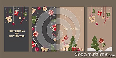 Set of christmas and new year backgrounds for social media stories. Colorful banners with new year elements. Use for Vector Illustration