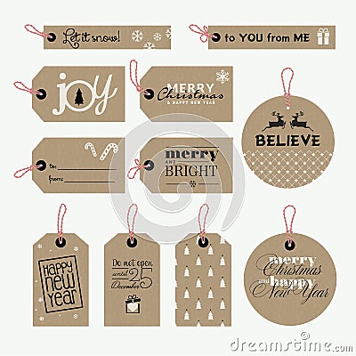 Set of Christmas and New Year gift tags Vector Illustration