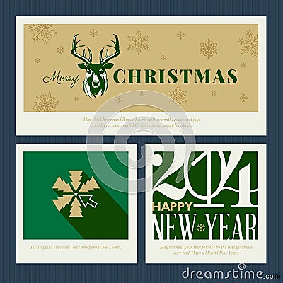 Set of Christmas and New Year greeting card templa Vector Illustration