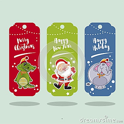 Cute christmas characters Set greeting cards Stock Photo