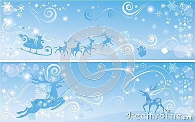 Set of Christmas and New Year horizontal banners w Vector Illustration