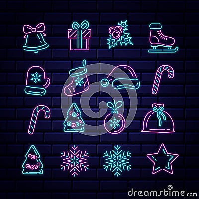 Neon set pink and blue Vector Illustration