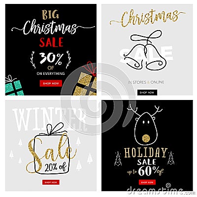 Set of Christmas and New Year mobile sale banners Cartoon Illustration