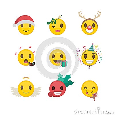 Set of Christmas and New Year`s funny smileys Vector Illustration