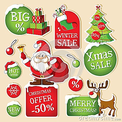 Set of Christmas price tags Vector Illustration