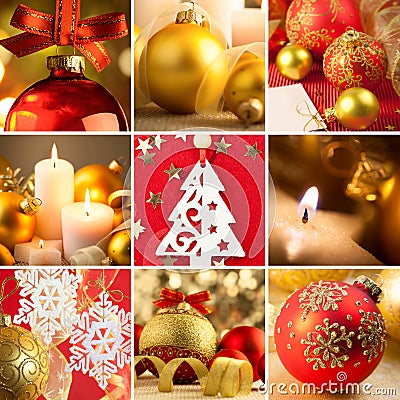 Set of Christmas Red and Golden Backgrounds Stock Photo