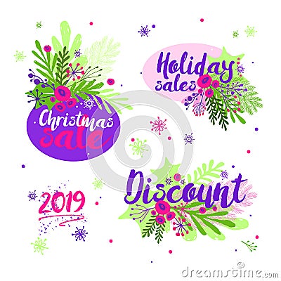 Set of christmas sales icons. Special offer vector tag. Shop market poster design. Vector illustration, great design Vector Illustration