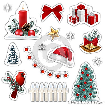 Set of Christmas stickers icons Cartoon Illustration