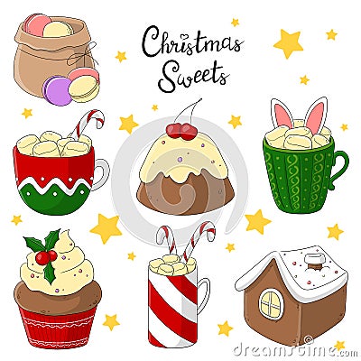 Set of Christmas sweets. New year. Vector Illustration