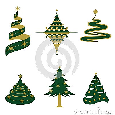 Set of Christmas Tree Vectors and Icons Vector Illustration
