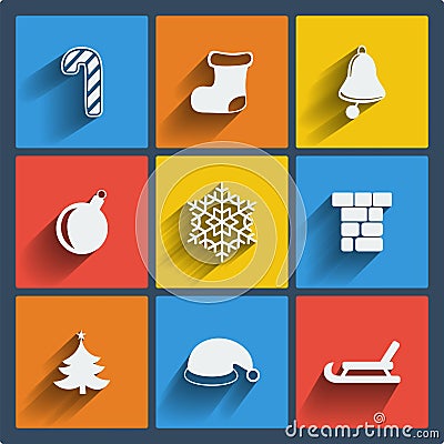 Set of 9 Christmas web and mobile icons. Vector. Vector Illustration