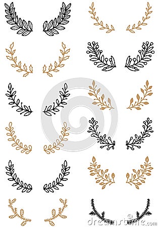 A set of Christmas wreaths and twigs for decorating Vector Illustration