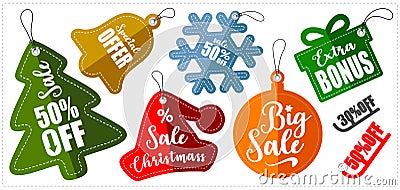 Set of Christmass Stickers - sale tags - banners price and discount labels - Winter collection - Vector Vector Illustration