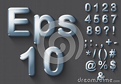 Set of chrome 3D Numbers and Symbols. Vector Illustration