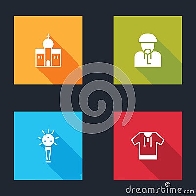 Set Church building, Ukrainian cossack, Mace and Embroidered shirt icon. Vector Vector Illustration