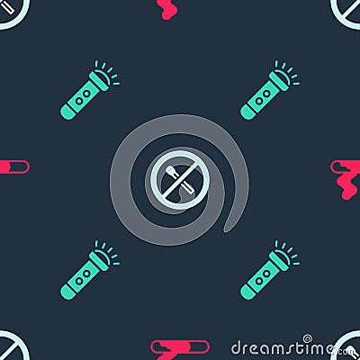 Set Cigarette, No fire match and Flashlight on seamless pattern. Vector Vector Illustration