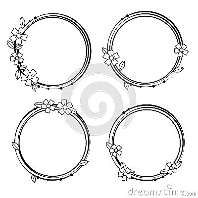 Set of circle frames decorated with cute flowers Stock Photo
