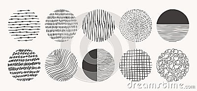 Set of circle hand drawn patterns. Vector textures made with ink, pencil, brush. Geometric doodle shapes of spots, dots Vector Illustration