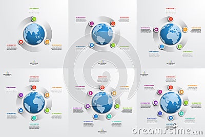 Set of circle infographic templates with globe. Business concept Vector Illustration