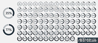 Set of circle percentage diagrams from 0 to 100 for infographics, lignt, 5 10 15 20 25 30 35 40 45 50 55 60 65 70 75 80 Vector Illustration