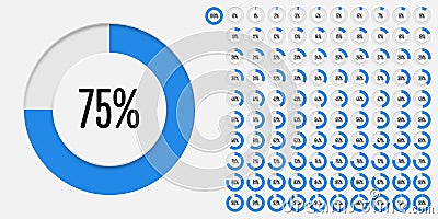 Set of circle percentage diagrams from 0 to 100 Vector Illustration