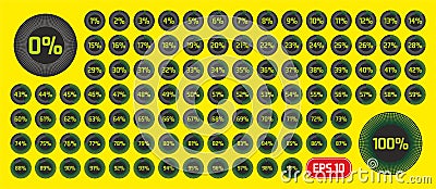 Set of circle percentage diagrams from 0 to 100 percent. Progress bar template. Percentage diagram set for infographic, UI, web de Cartoon Illustration