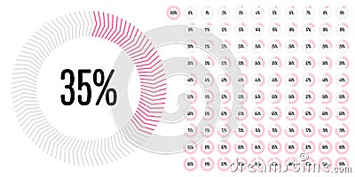 Set of circle percentage diagrams from 0 to 100 Vector Illustration