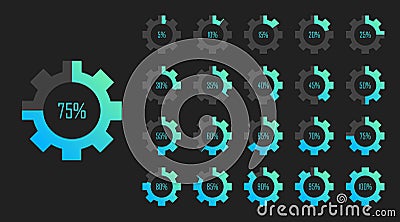 Set of circle percentage diagrams from 0 to 100 for web design. Loading process. Modern vector illustration flat style Vector Illustration