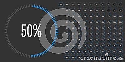 Set of circle percentage diagrams from 0 to 100 Vector Illustration