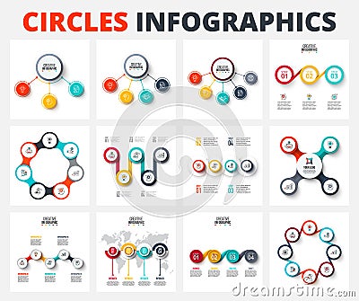 Set of a circle vector infographics. Template for business presentations with 3, 4, 5, 6, 7 and 8 options, steps or Vector Illustration