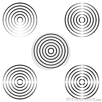 Set circles of waves on the water, vector radio waves of a ring with a calligraphic outline Vector Illustration