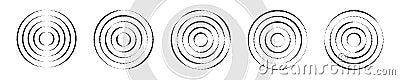 Set of circular ripple icons. Concentric circles with broken polka dot lines isolated on white background. Vortex, sonar Vector Illustration