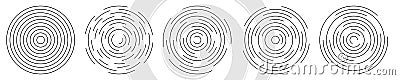 Set of circular ripple symbols. Concentric circles with broken lines isolated on white background. Vortex, sonar wave Vector Illustration