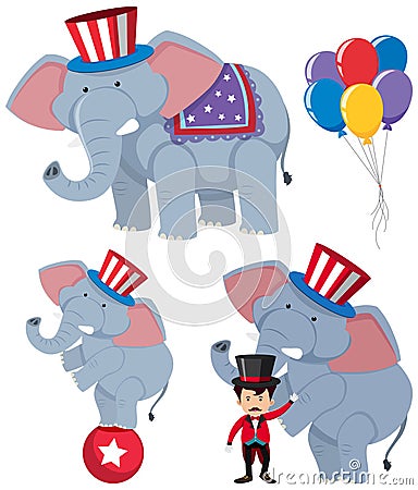 A set of circus elephants Vector Illustration