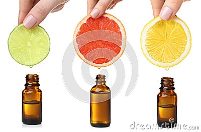 Set with citrus essential oils Stock Photo