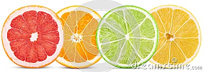 Set citrus fruit, cut in half orange, lemon, lime, grapefruit Stock Photo