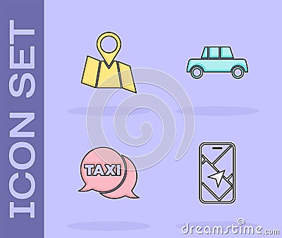 Set City map navigation, Folded with location, Taxi call telephone service and Car icon. Vector Vector Illustration