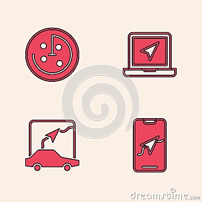 Set City map navigation, Radar with targets monitor, Laptop location marker and icon. Vector Vector Illustration