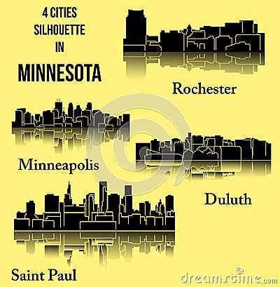Set of 4 city in Minnesota ( Saint Paul, Minneapolis, Rochester, Duluth ) Vector Illustration