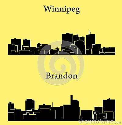 Set of 2 City silhouette in Manitoba, Canada ( Winnipeg, Brandon ) Vector Illustration