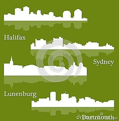 Set of 4 city silhouette in Nova Scotia, Canada ( Halifax, Lunenburg, Sydney, Dartmouth ) Vector Illustration