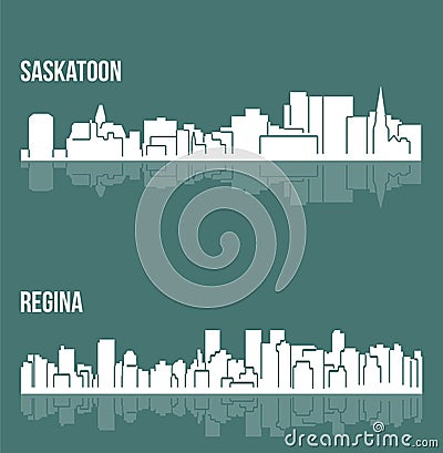 Set of 2 City silhouette in Saskatchewan, Canada ( Saskatoon, Regina ) Vector Illustration