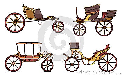 Set of classic cab of XIX century, retro wagon Vector Illustration